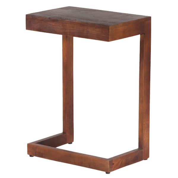 THE URBAN PORT 12 in. W Brown C-Shaped Side Table with Wooden Frame