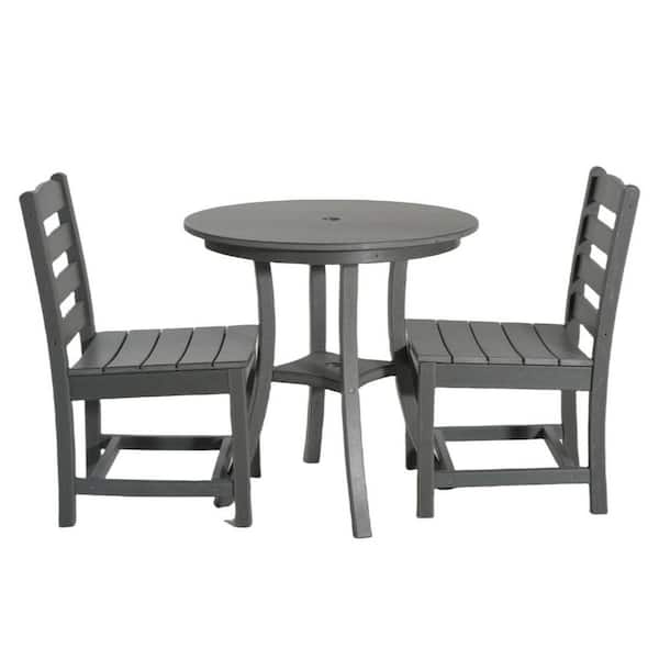 3-PieceHeavy-Duty and All-Weather HDPE Round Outdoor Dining Set with Patio Table and 2 Armless Chairs(Gray)