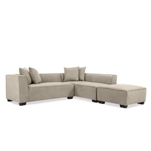 Phoenix 97.5 in. Square Arm 3-Piece Fabric L-Shaped Sectional Sofa in Light Gray Plush Low-Pile Velour with Ottoman