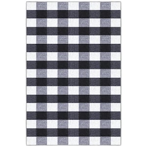 Ottohome Collection Non-Slip Rubberback Checkered Buffalo Plaid 3x5 Indoor Area Rug, 3 ft. 3 in. x 5 ft., Grayscale