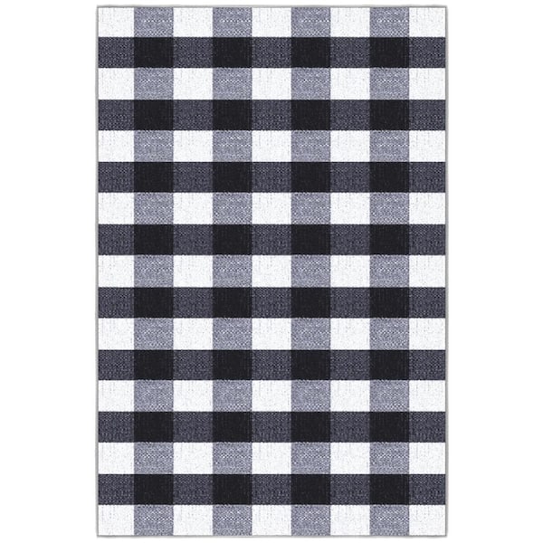 Ottomanson Ottohome Collection Non-Slip Rubberback Checkered Buffalo Plaid 3x5 Indoor Area Rug, 3 ft. 3 in. x 5 ft., Grayscale