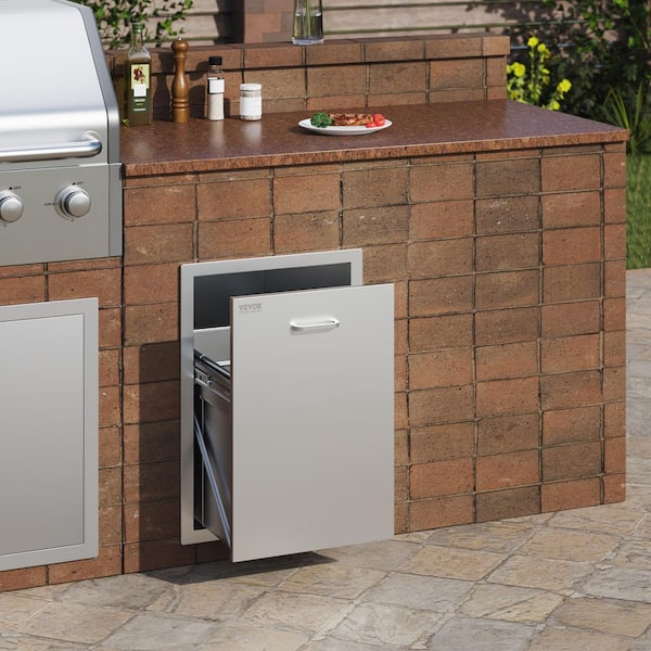 17.7 in. x 22.8 in. Outdoor Kitchen Drawers Stainless Steel Trash Drawer with Handle for Outdoor Kitchen BBQ Island