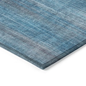 Blue 5 ft. x 8 ft. Woven Striped Rectangle Indoor/Outdoor Area Rug