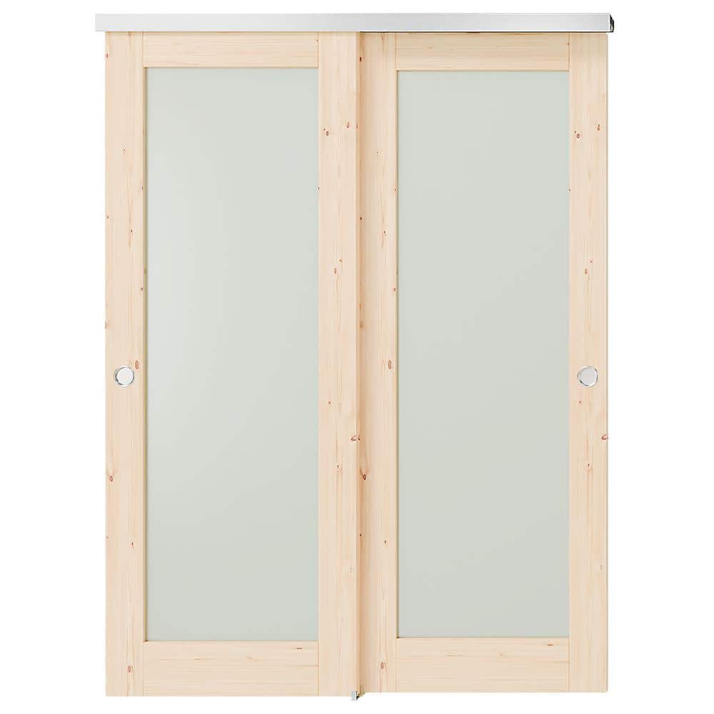 60 in. x 80 in. Light Brown, Solid Core MDF Painted Double Full Lite Frosted Glass Panel Bypass Sliding Door w/ Hardware price history on PriceWatchPro