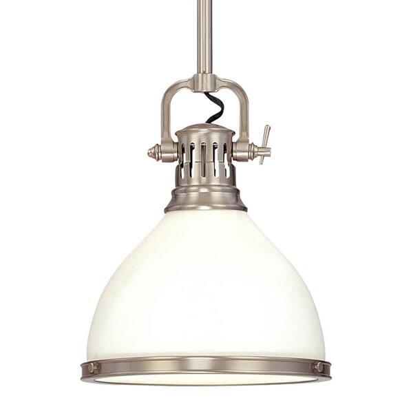 Fifth and Main Lighting Summit 19 in. 1-Light Satin Nickel Pendant with Opal Glossy Glass Shade