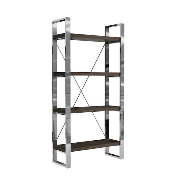 Boyel Living 70.87 in. Tall 4-Layer Vertical Stainless Steel Silver Storage Rack Bookshelf Bookcase
