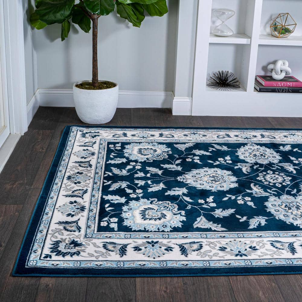 Navy and Ivory Rectangular Synthetic 4' x 6' Area Rug