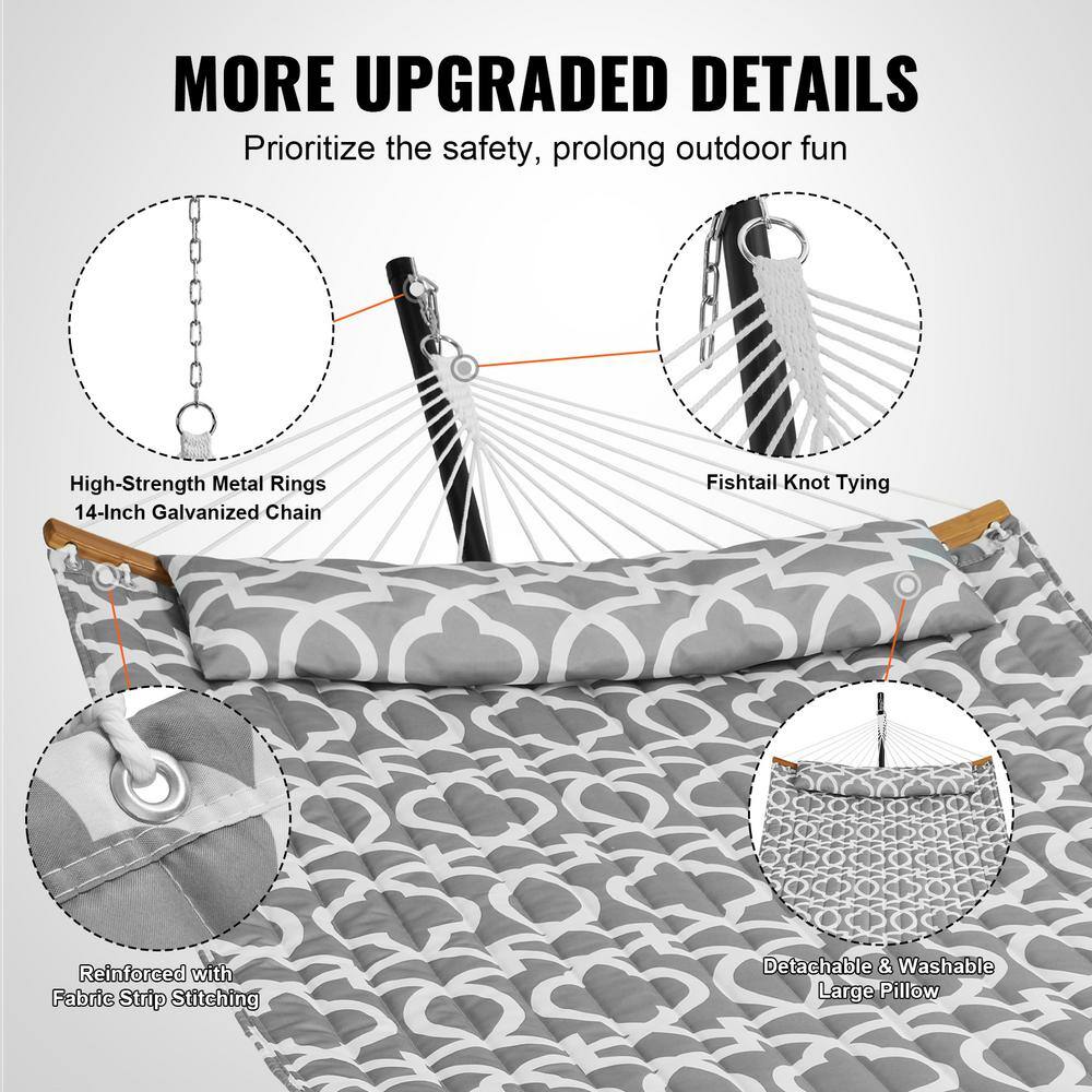 Gray Double Quilted Fabric Hammock with Stand and Pillow