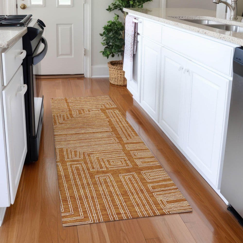 Mayfield Premium Machine Washable Abstract AMF1045 Paprika 2 ft. 3 in. x 7 ft. 6 in. Runner Rug price history on PriceWatchPro