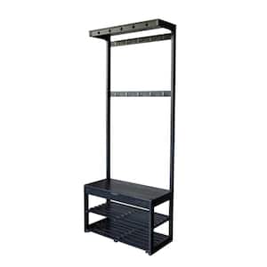 Bamboo Black Entryway Hall Tree with Bench and Shoe Storage