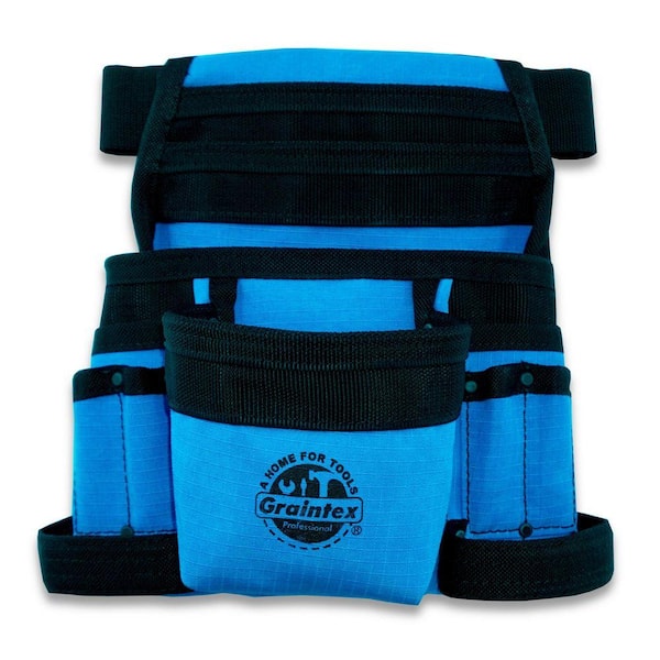 10-Pocket Blue Canvas Finisher Tool Pouch with Belt