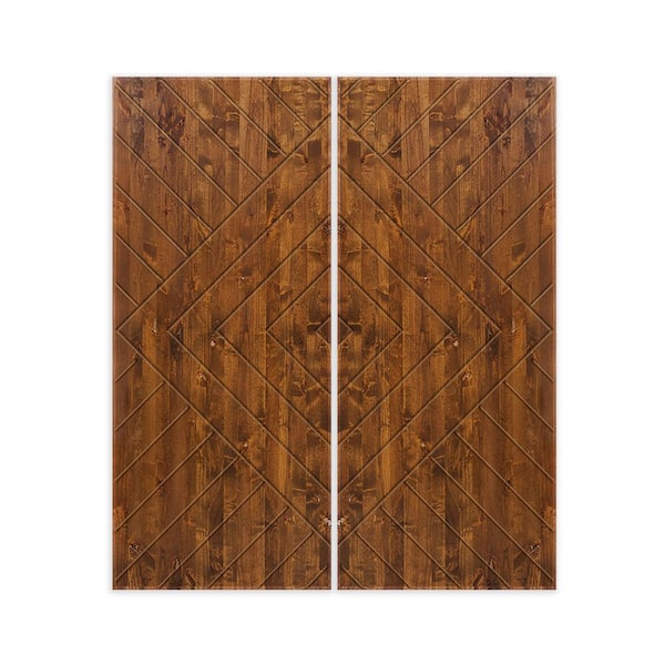 CALHOME 84 in. x 96 in. Hollow Core Walnut Stained Solid Wood Interior Double Sliding Closet Doors