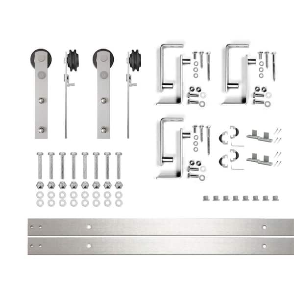 HOMACER 4.5 ft./54 in. Brushed Nickel Double Track Bypass U-Shape Sliding Barn Door Hardware Kit - Straight Design Roller