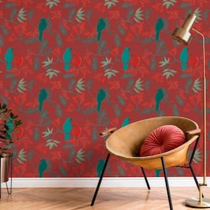Red Birds and Berries Easy to Remove Tropical Shelf Liner Wallpaper