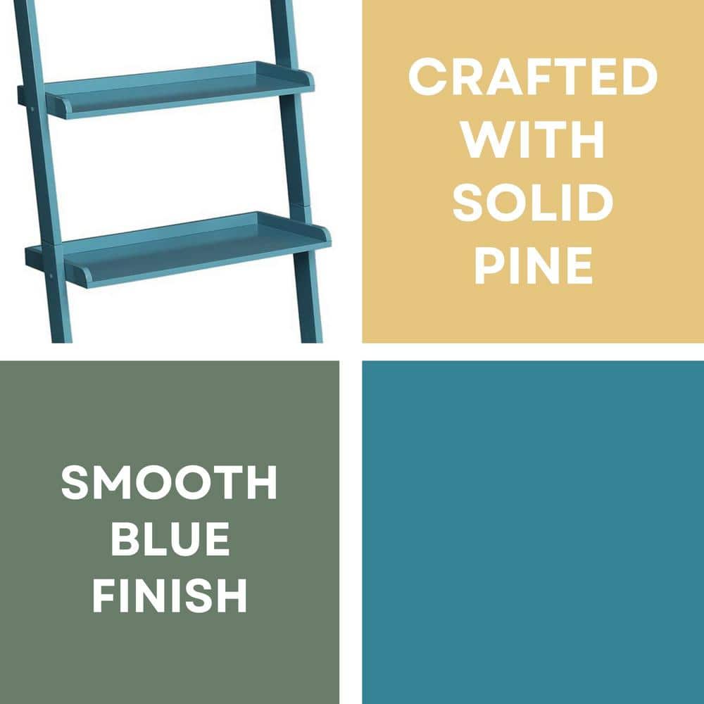 Blue Pine Wood 5-Tier Bookshelf Ladder