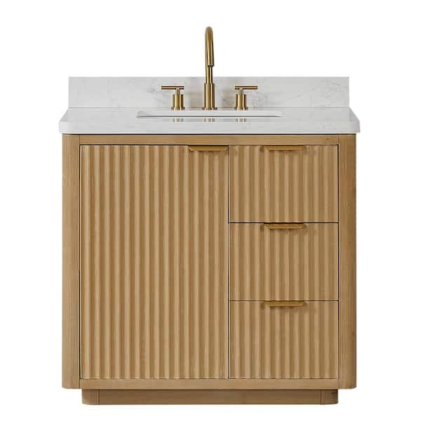 Cádiz 36 in. W x 22 in. D x 34 in. H Single Freestanding Bath Vanity in Washed Ash Gray with White Composite Stone Top