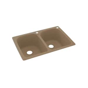 Dual-Mount Solid Surface 33 in. x 22 in. 2-Hole 50/50 Double Bowl Kitchen Sink in Barley