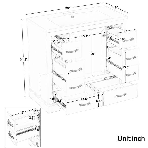 Xzkai 36 in. W x 18 in. D x 34 in. H Single Sink Bath Vanity