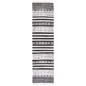 Striped Kilim Black Ivory 2 ft. x 9 ft. Border Striped Runner Rug