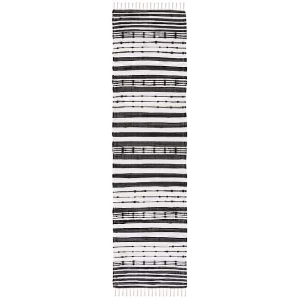 SAFAVIEH Striped Kilim Black Ivory 2 ft. x 9 ft. Border Striped Runner Rug
