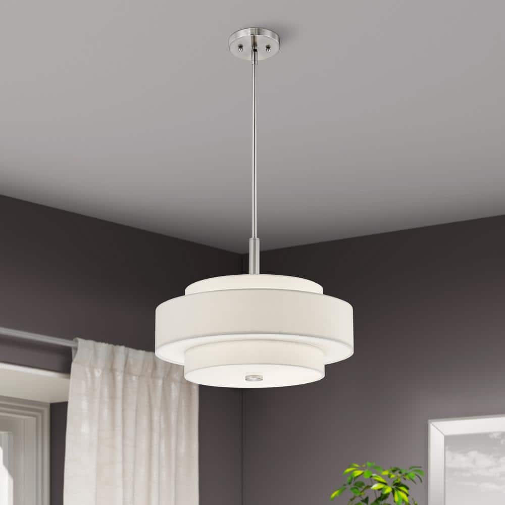 Meridian Brushed Nickel 4-Light Pendant with Off-White Fabric Shade