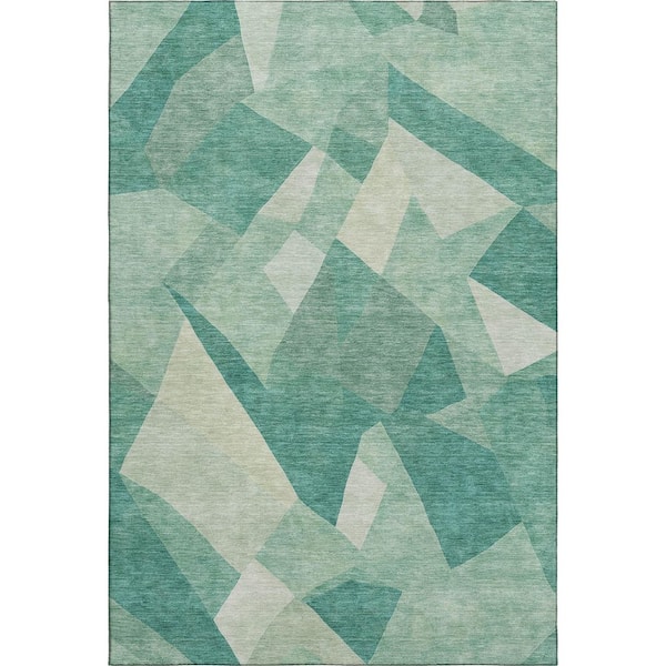 Mayfield Premium Machine Washable Abstract AMF2374 Teal 10 ft. x 14 ft. Area Rug