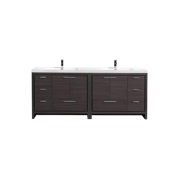Moreno Bath Dolce 84 in. W Bath Vanity in Dark Gray Oak with Reinforced Acrylic Vanity Top in White with White Basins