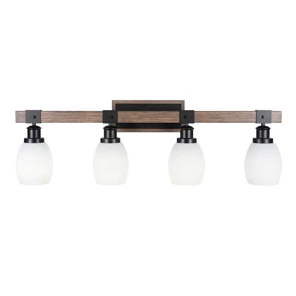 Unbranded Richmond 35.75 in. 4 Light Vanity Light Matte Black and Painted Woodlook Metal with 5 in. White Matrix no bulbs included