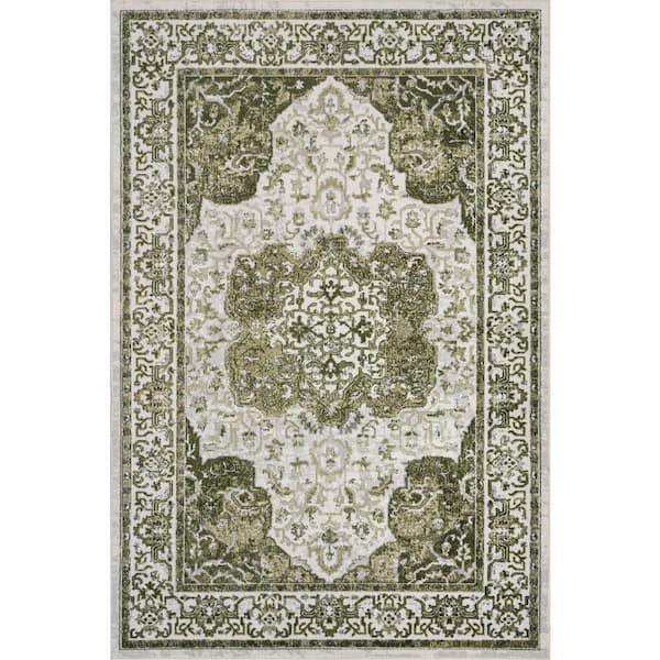 Everlee Spin Clean Faded Persian Machine Washable Area Green 7 ft. x 9 ft. Indoor Area Rug