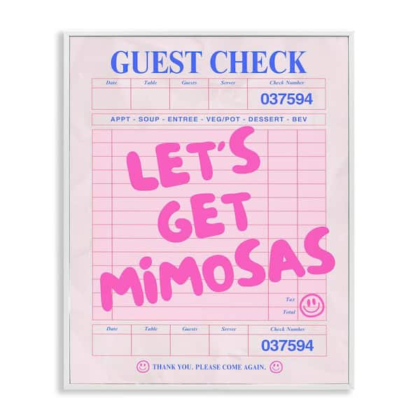 Stupell Industries Let's Get Mimosas Check by House of Lulu White Framed Typography Giclee Art Print 14 in. x 11 in.