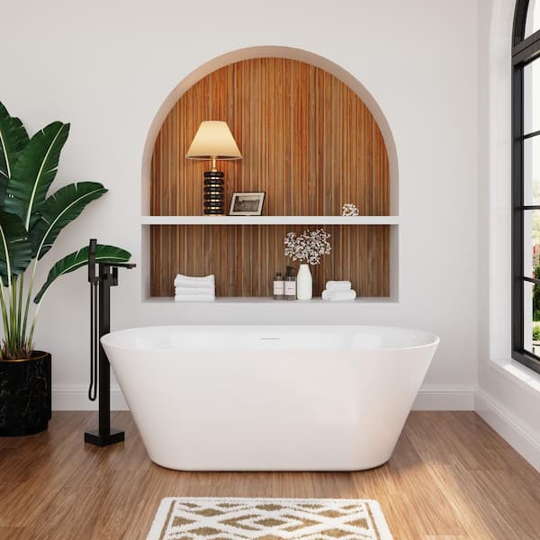 66 in. x 29.5 in. Acrylic Flatbottom Freestanding Soaking Bathtub with Center Drain and Overflow in White
