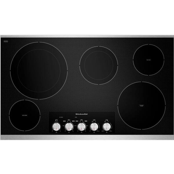 KitchenAid 36 in. Radiant Ceramic Glass Electric Cooktop in Stainless Steel with 5 Elements Including Double-Ring Warming Elements