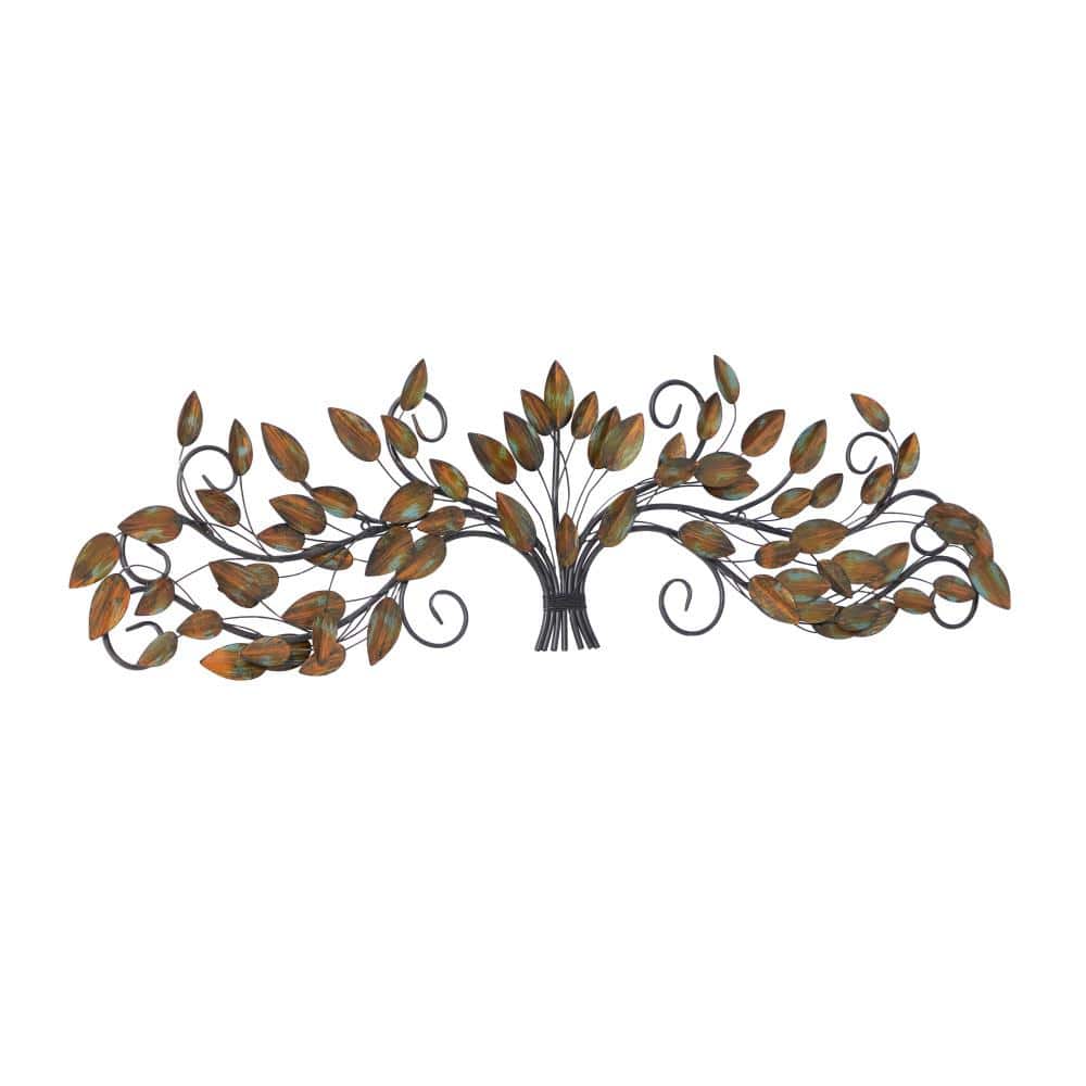 Rustic Green and Brown Iron Tree Branch Wall Sculpture
