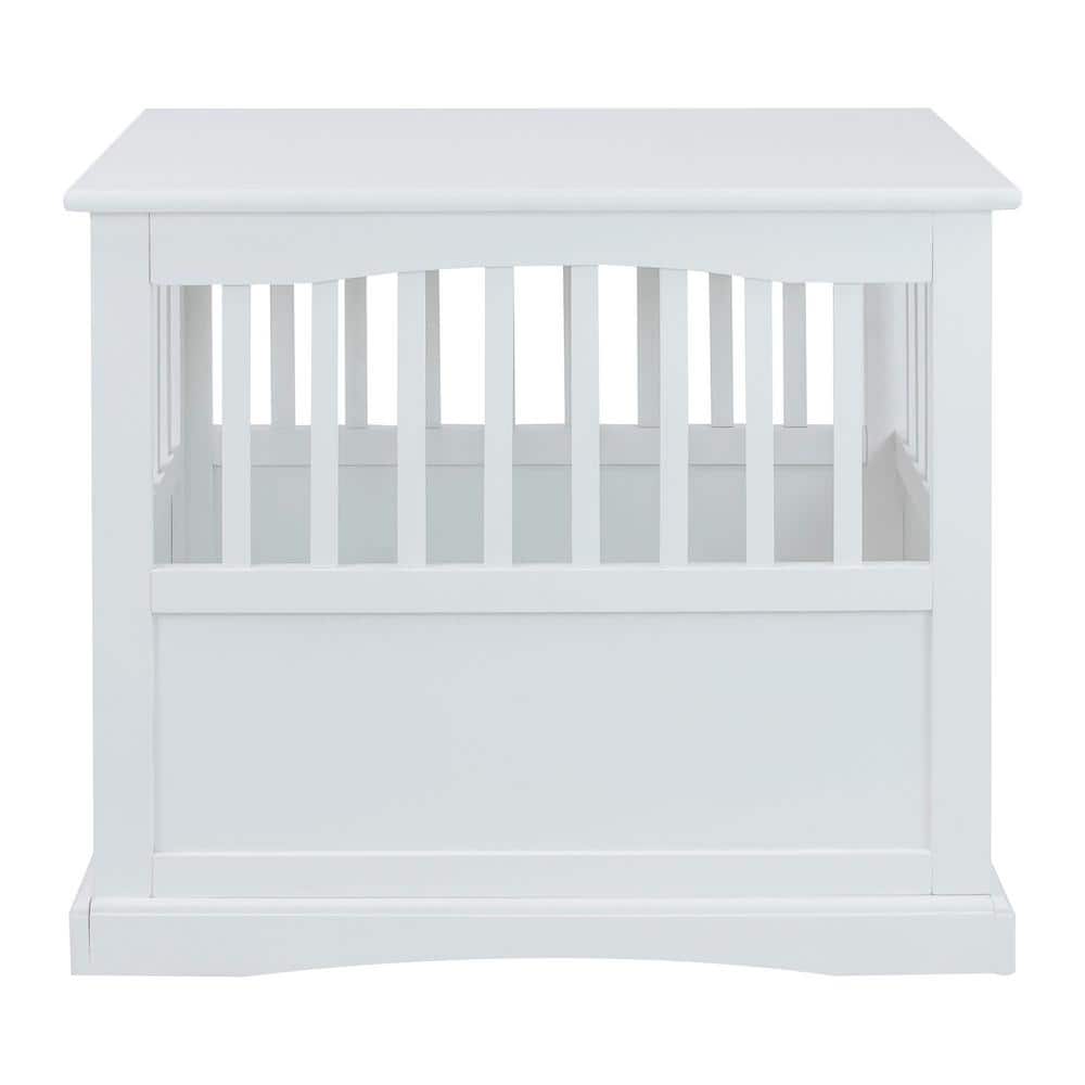 White Solid Wood Pet Crate End Table with Lockable Gate