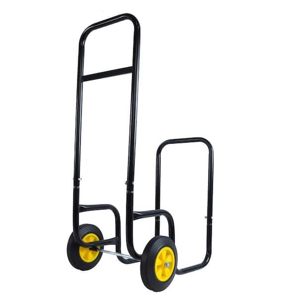 JimsMaison 3.93 cu. ft. Black Yellow Metal Garden Cart with Mover-Rolling Wheeled