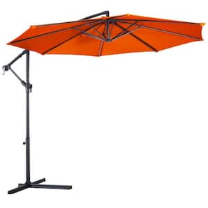 10 ft. Steel Cantilever Patio Outdoor Sunshade Hanging Umbrella with Crank and Cross Base in Orange