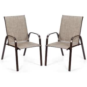 Patio Outdoor Dining Chair in Gray with Armrest (Set of 2)