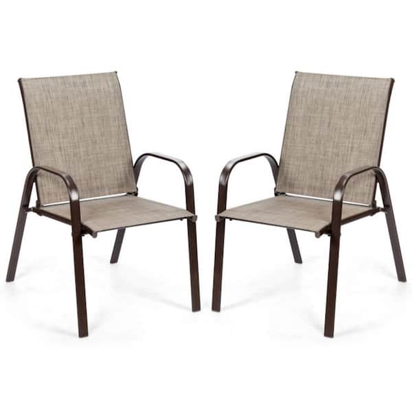 Clihome Patio Outdoor Dining Chair in Gray with Armrest (Set of 2)