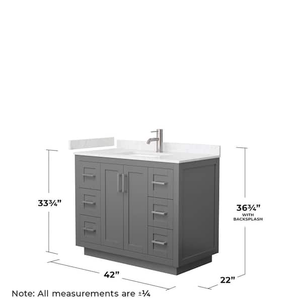 Miranda 42 in. W Single Bath Vanity in Dark Gray with Cultured Marble Vanity Top in Light-Vein Carrara with White Basin