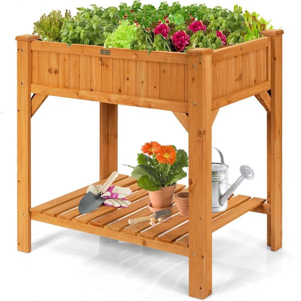 Unbranded 36 in. Wood Brown Raised Beds, Elevated Planter Box Kit with 8 Grids and Liner for Vegetables Flowers Planting Container