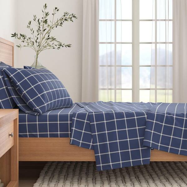 FRESHFOLDS 4-Piece Blue 100% Turkish Cotton California King Deep Pocket Flannel Sheet Set