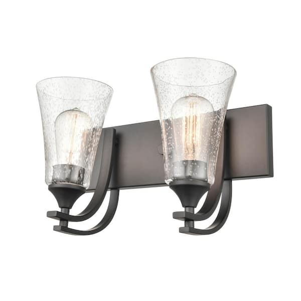Millennium Lighting Natalie 14.5 in. 2-Light Matte Black Bathroom Vanity Light with Clear Seeded Shade