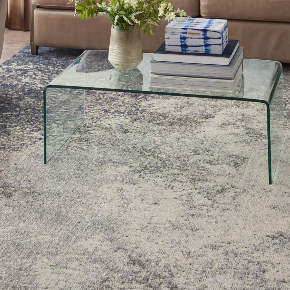 Charcoal Ivory Floral Synthetic 8' x 10' Traditional Area Rug