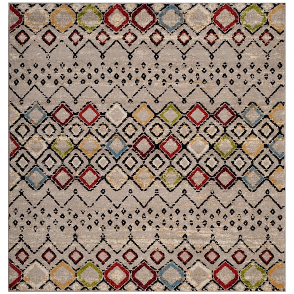 SAFAVIEH Amsterdam Light Gray/Multi 11 ft. x 11 ft. Multi-Diamonds Chevron Square Area Rug