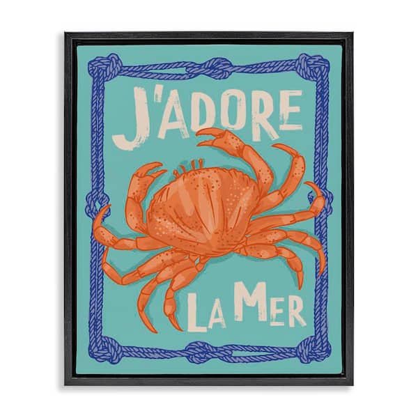Stupell Industries J'adore La Mer Crab by Lisa Perry Whitebutton Black Floater Frame Animal Graphic Art Print 21 in. x 17 in.