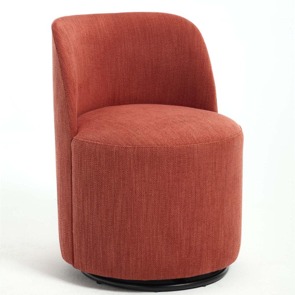 Upholstered Kitchen & Dining Barrel Chair, Linen Dining Chair, 360 Degree Swivel Accent Makeup Vanity Side Chair, Orange