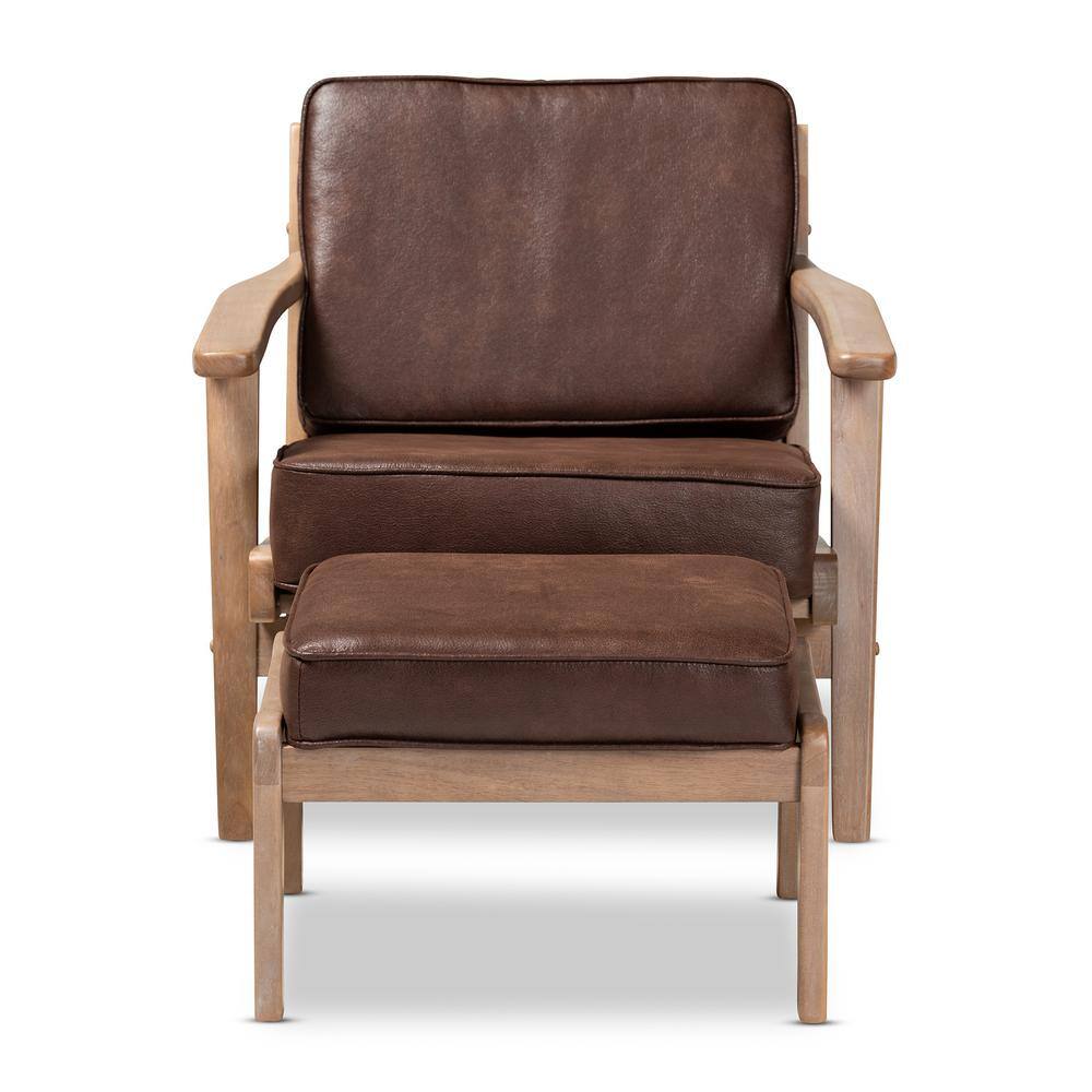 Antique Oak Dark Brown Faux Leather Accent Chair
