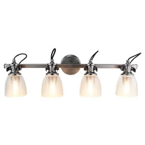 4-Light Brushed Nickel Vanity Light with Clear Ribbed Glass Shade