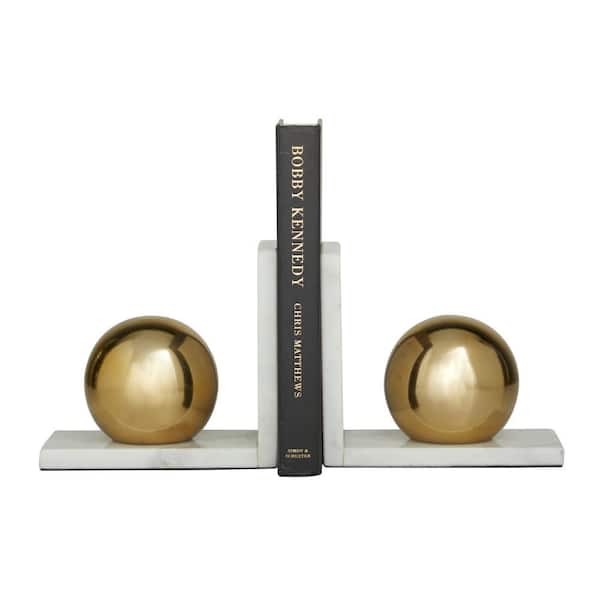 CosmoLiving by Cosmopolitan Gold Marble Orb Bookends (Set of 2) 042865 ...