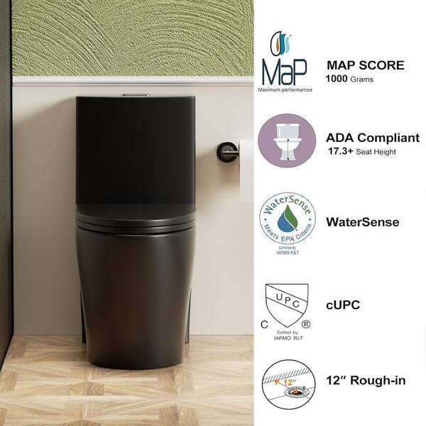 ZXDDMS Rough in 12 in. 1-Piece Toilet 1.1/1.6 GPF Powerful Dual
